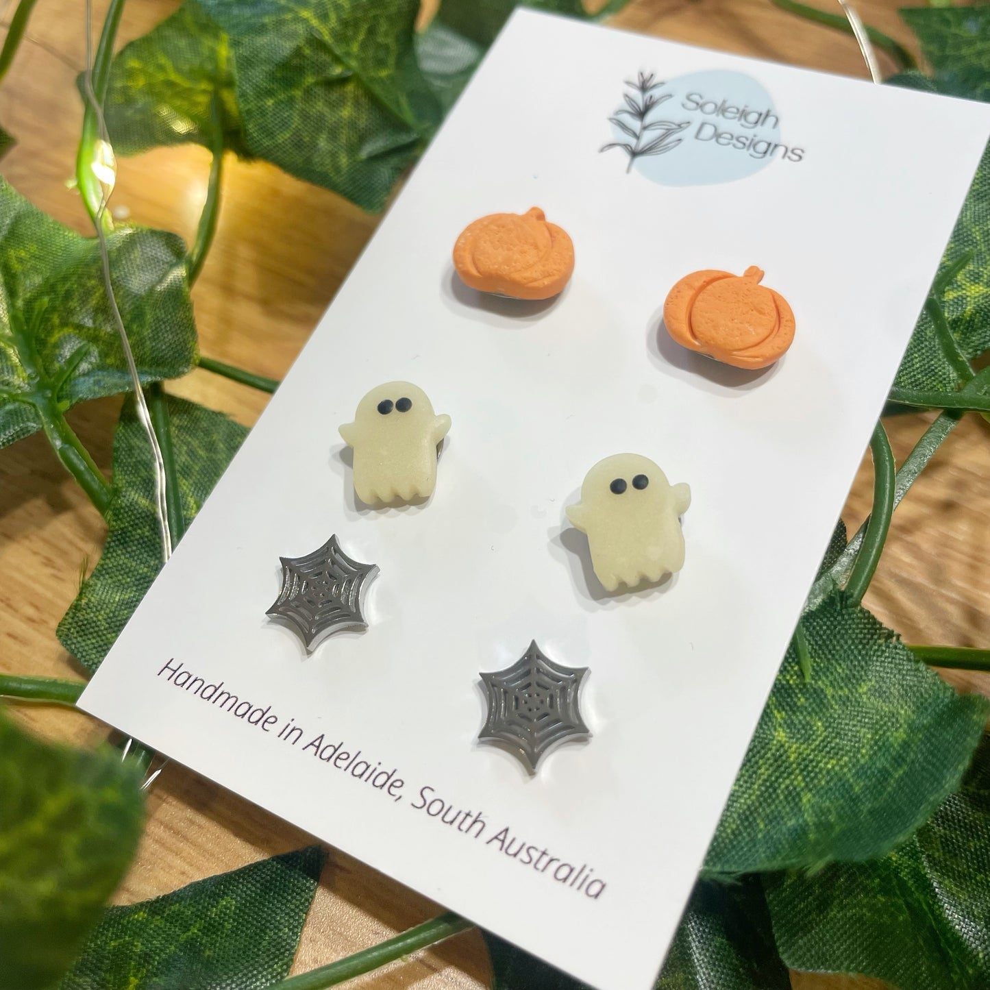 Pumpkin and Ghost Trio Studs (Ghosts glow in the dark)