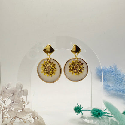 Gold Sunflower Shell Dangles