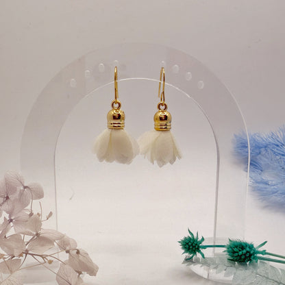 White Fabric Flower Dangles