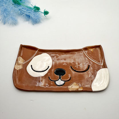 Brown Patch Dog Glasses Tray