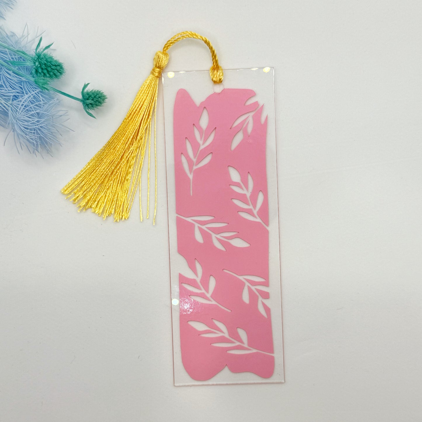 Pink Leaves Acrylic Bookmark