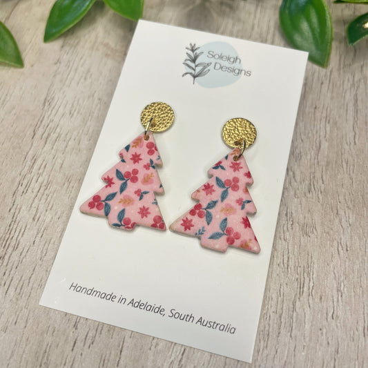 Pink Holly Christmas Tree Dangles