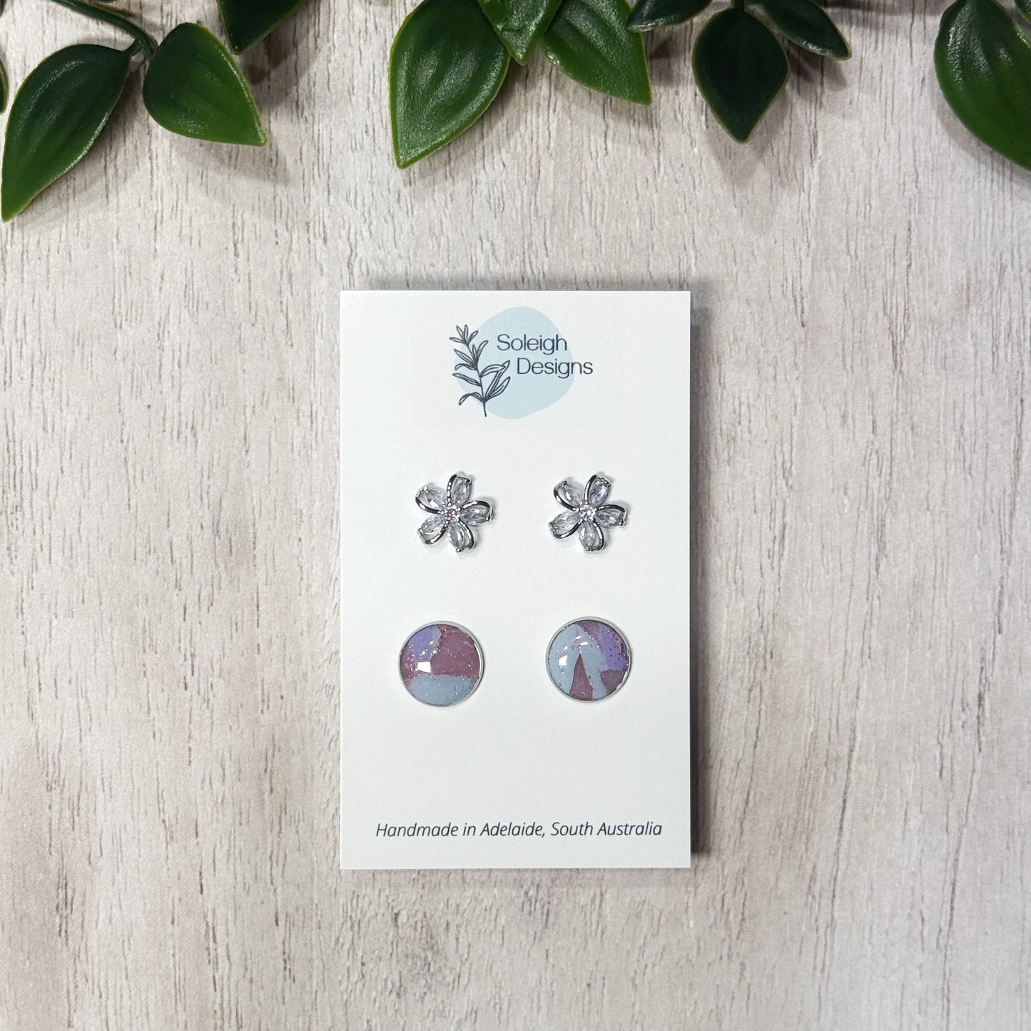 Silver Flower and Blue Marble Studs