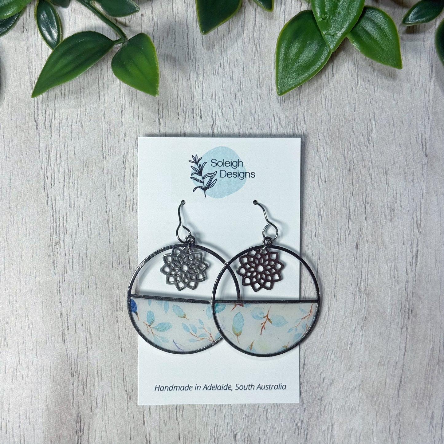 Blue Floral Circle Lotus Dangles