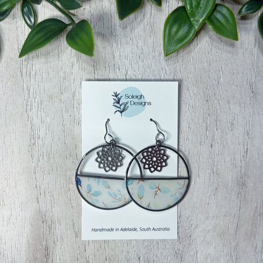 Blue Floral Circle Lotus Dangles