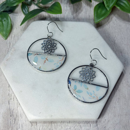 Blue Floral Circle Lotus Dangles