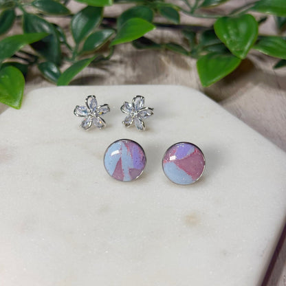 Silver Flower and Blue Marble Studs