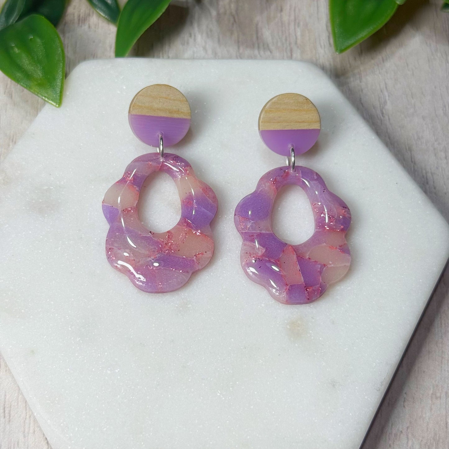 Purple Marble Organic Dangles
