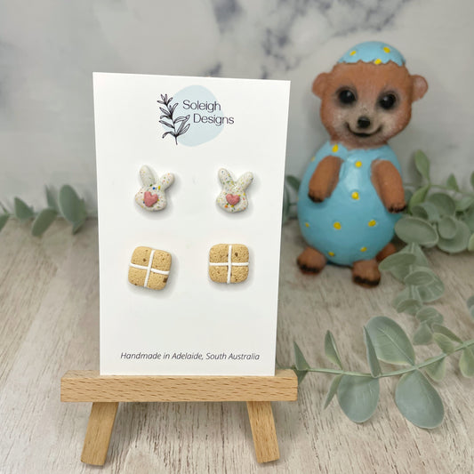 Funfetti Bunny and Hot Cross Bun Studs