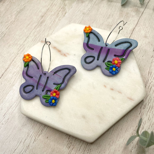 Purple Butterfly Hoops