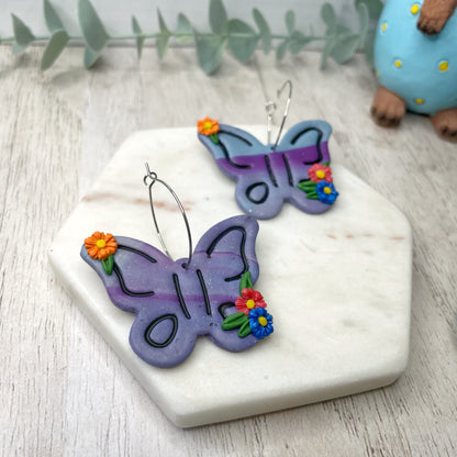 Purple Butterfly Hoops