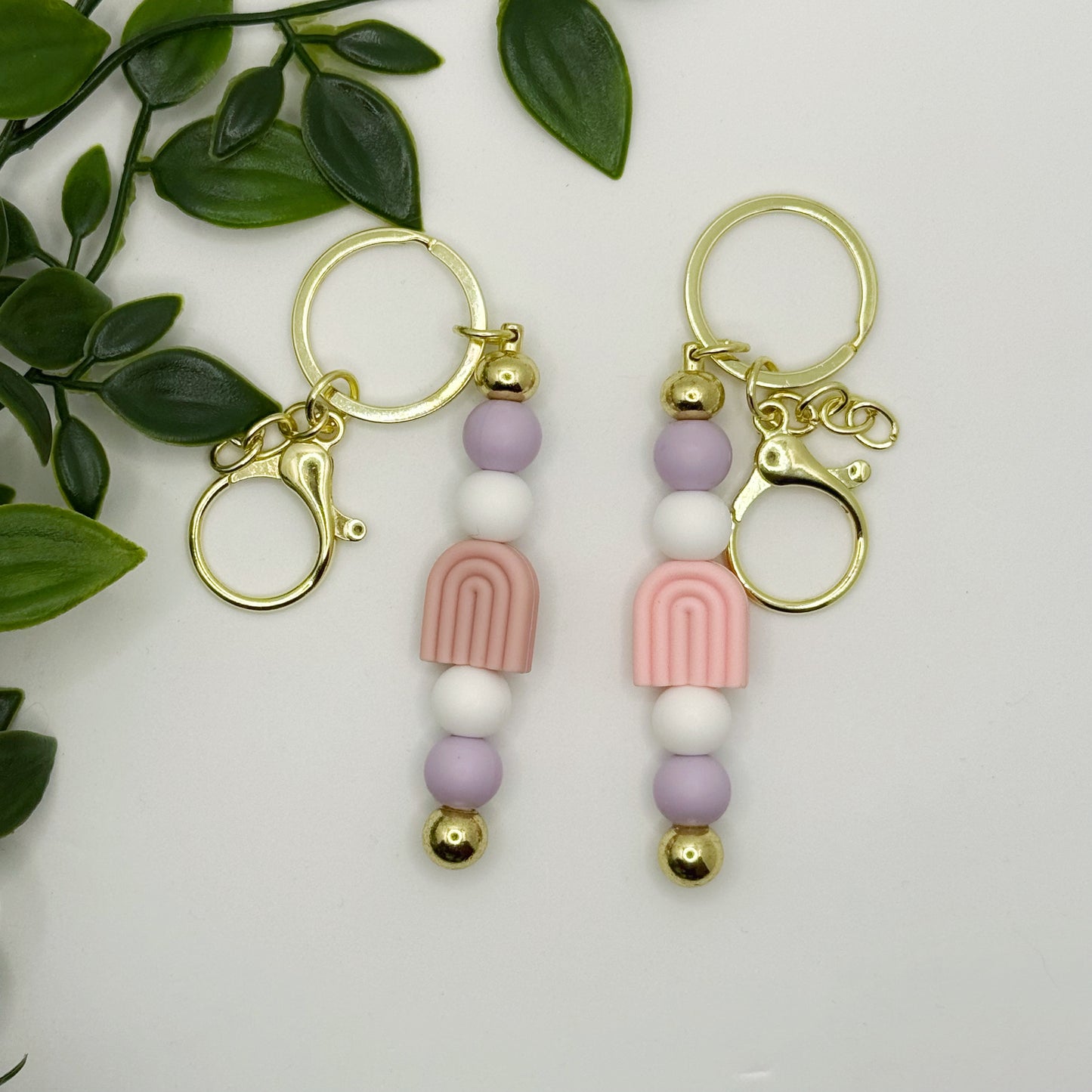 Pink Rainbow Keyring - Gold Hardware