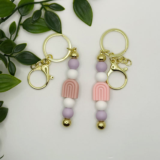 Pink Rainbow Keyring - Gold Hardware