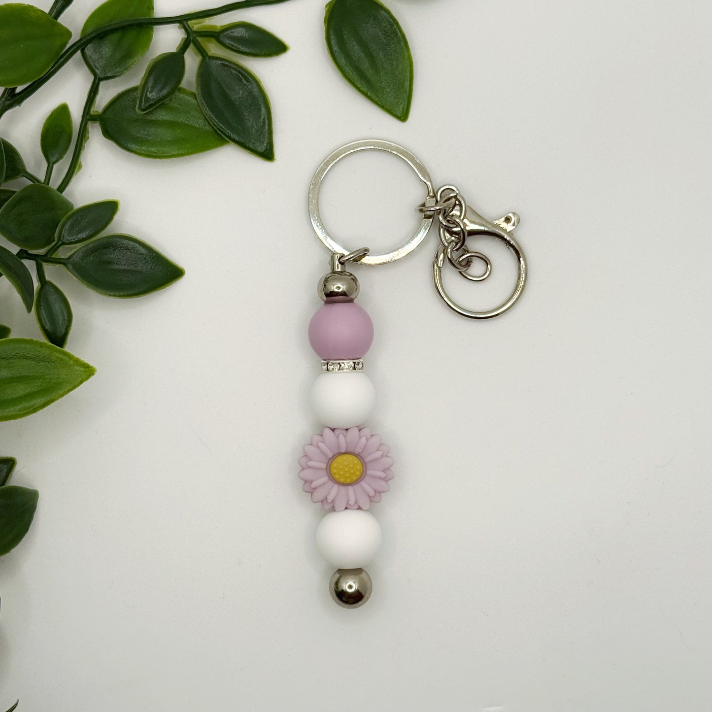 Purple Daisy Keyring - Silver Hardware