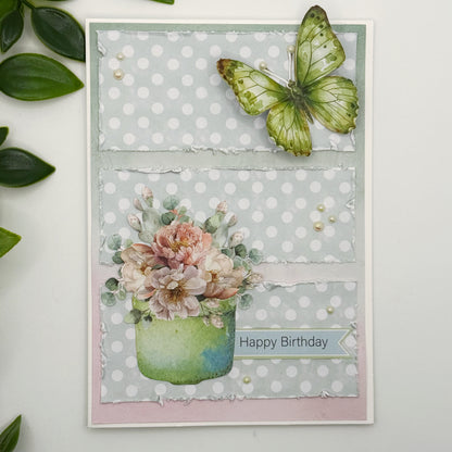 Happy Birthday Green Butterfly Card