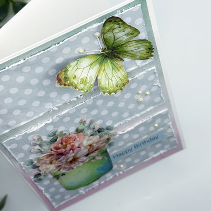 Happy Birthday Green Butterfly Card