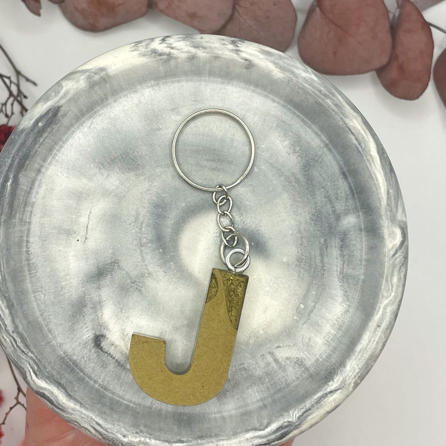 Gold J Keyring