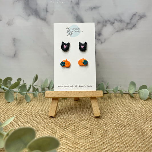 Cat and Pumpkin Studs