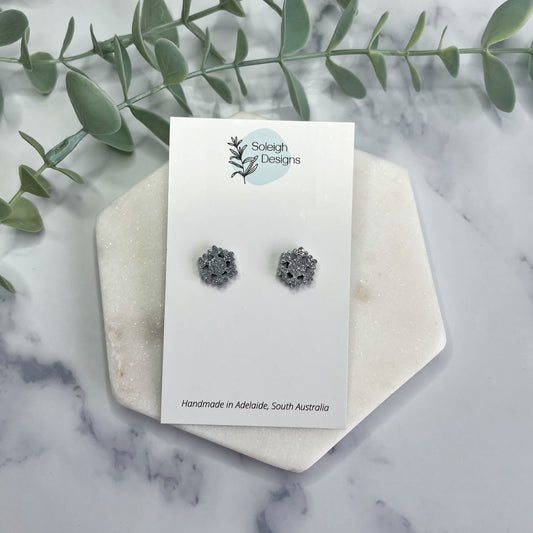 Silver Glitter Snowflake Studs